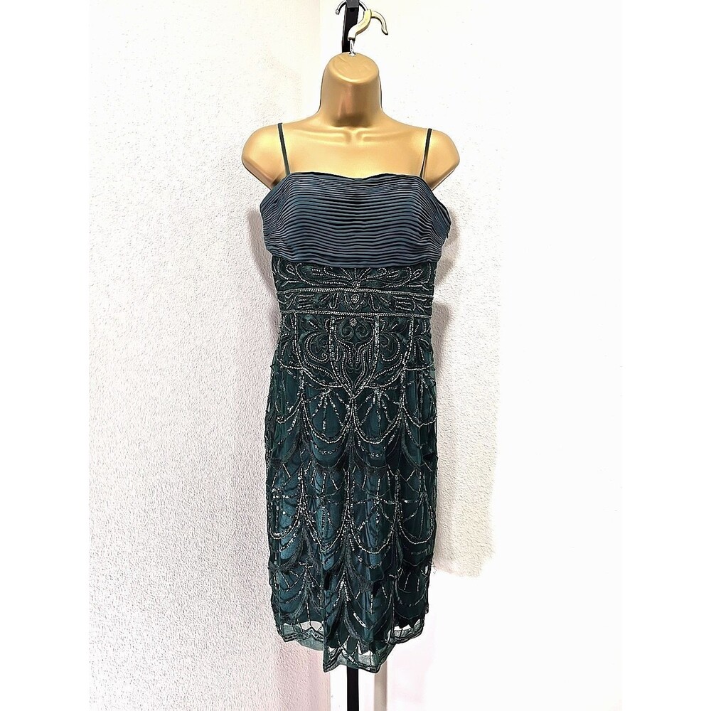 NWT Sue Wong Dress 6 Green Beaded Sequin Embroidered Shirred Prom Hoco Designer - Picture 2 of 10
